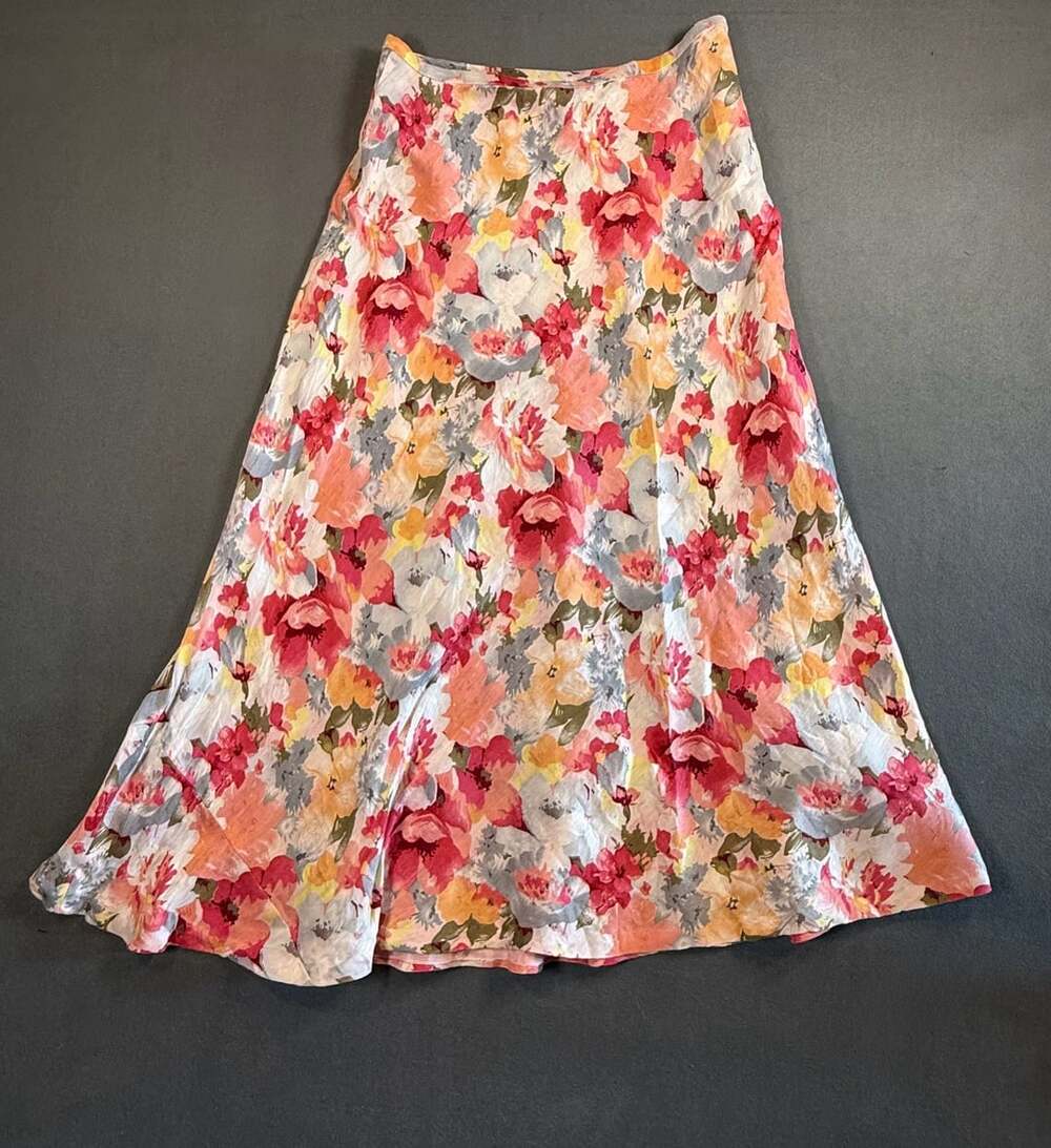 Linen/ silk blend Maxi Skirt Size 12P Floral Valerie Stevens Separates